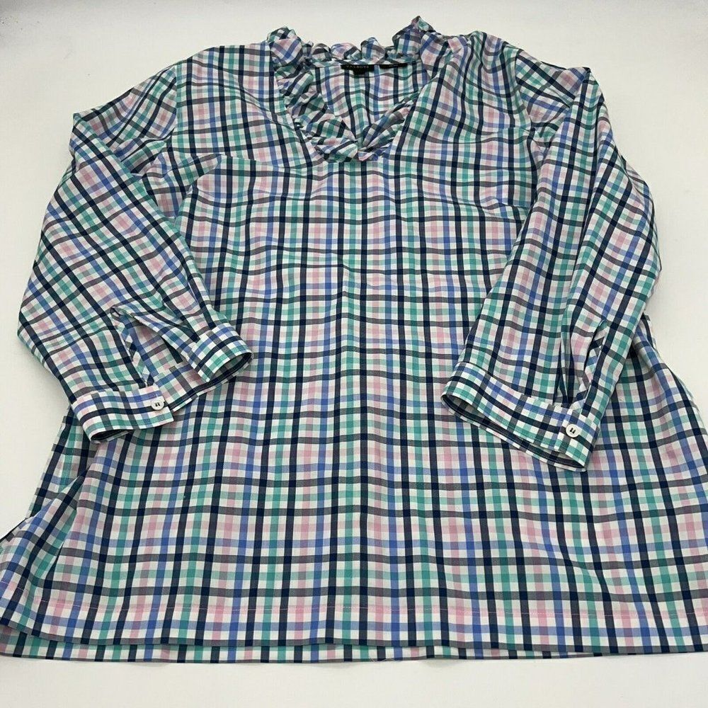 Talbots Plaid Ruffle Collar Blouse Women’s Size 12